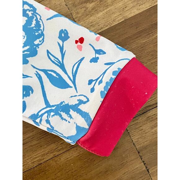 SweetHoney Micah Crop Rash Guard Swim Long Sleeve American Floral Red Blue Cream - Picture 7 of 10